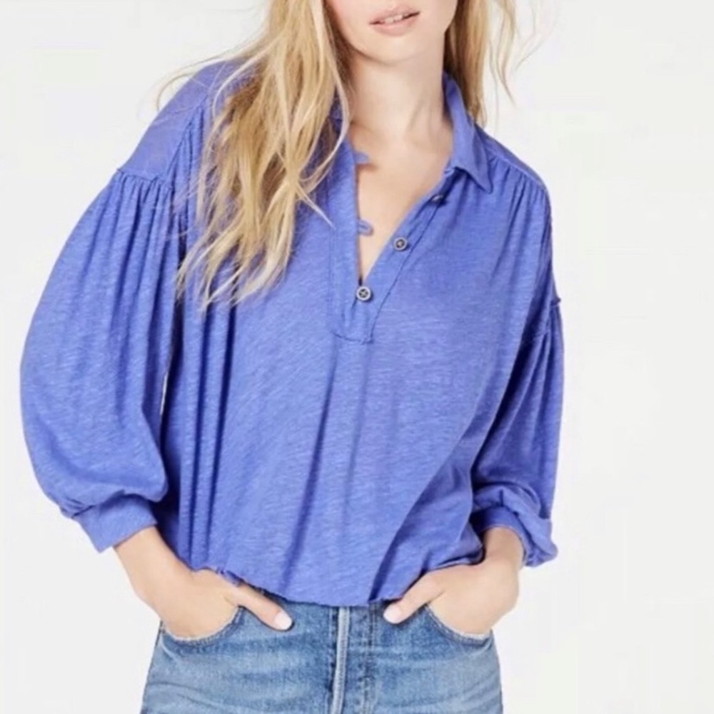 NWT Free People Rush Hour Linen Button Henley Top